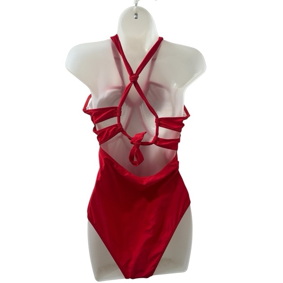 Bright Red One Piece Cut Out Swimsuit - Picture 2 of 4